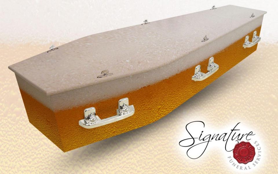 beer personalised coffin signature funeral